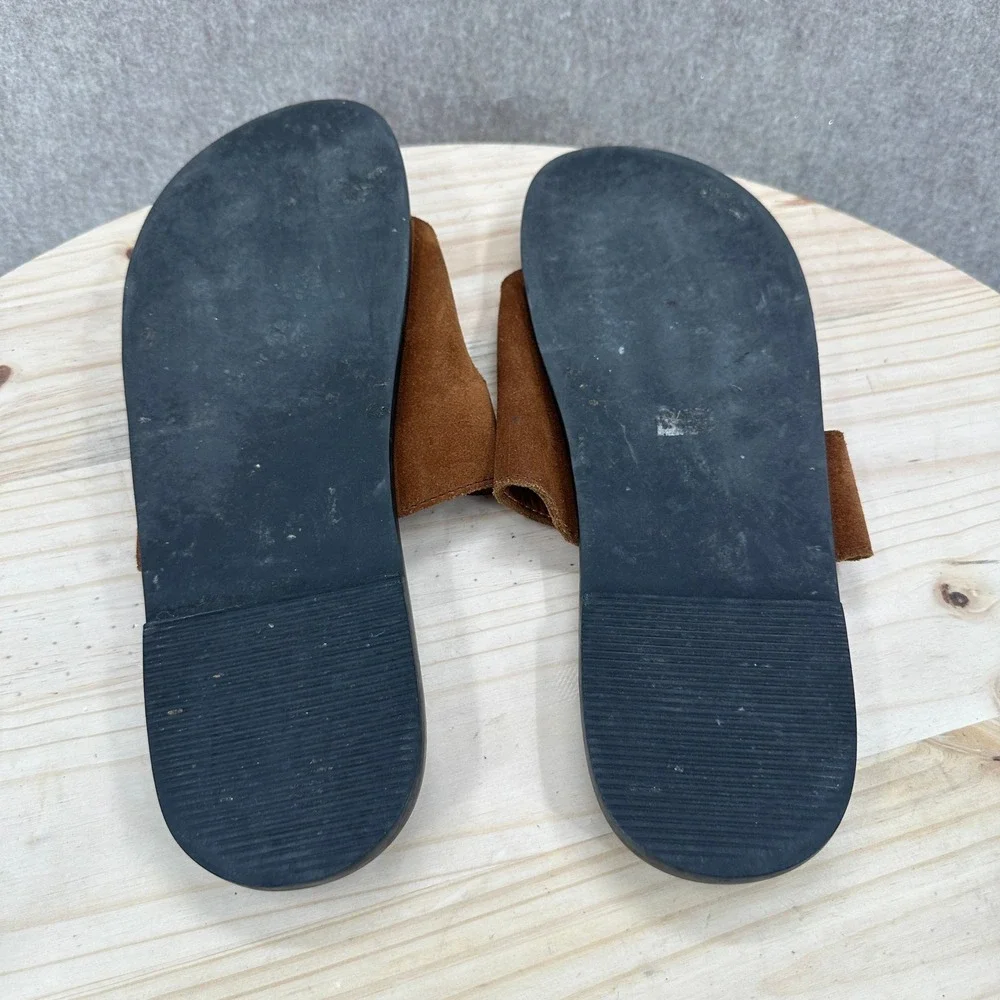 Suede Slide Sandals Mens Size 12 Brown Two Strap Adjustable Casual Leather